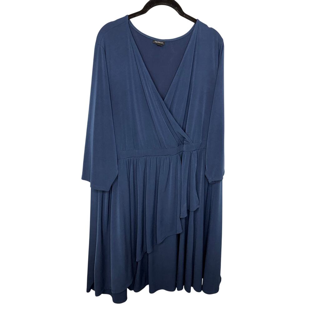 Torrid Faux Wrap Dress Plus Size 3 22/24 Blue Stretch Ruffle Flowy Feminine